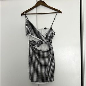 Gingham Cutout Mini Dress in Black and White